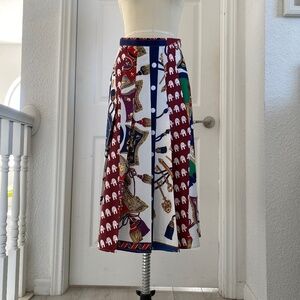 FRONT ROW SHOP - Multi Scarf Print Pleated Maxi Skirt